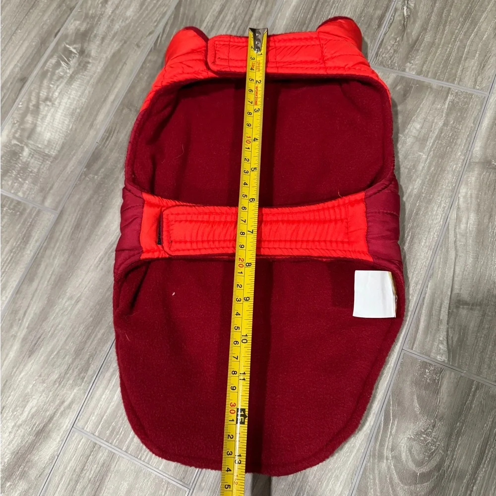 Red color block dog rain winter fleece lined jacket w Velcro closure - small